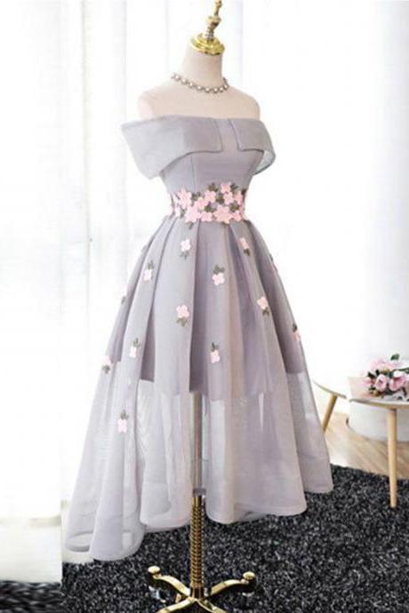H3458 Gray Chiffon Strapless High Low Homecoming Dress, Gray Party Dress