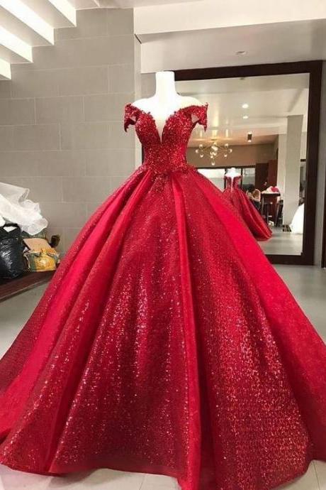 P3476 Sparkly Prom Dresses, Ball Gown Prom Dresses, Sweetheart Prom Dresses, Sequins Prom Dresses, Red Evening Dresses, Ball Gown Evening