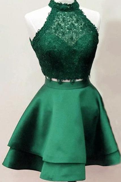 H3477 Dark Green Homecoming Dresses,Emerald Green Homecoming Dresses,Two Piece Homecoming Dress