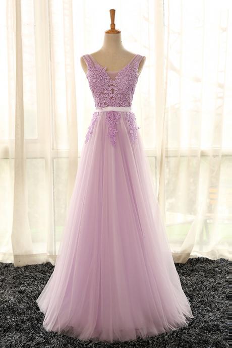 P3504 Cute A-line Tulle Long Light Purple Prom Dress, Party Gown