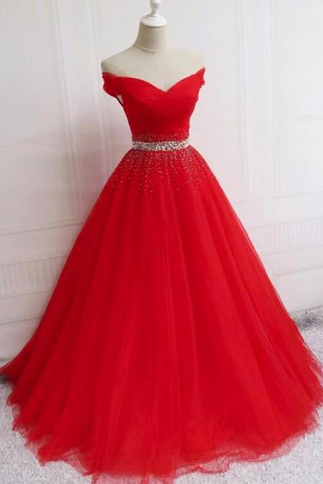 P3505 Beautiful Red Tulle Sweetheart Off Shoulder Ball Gowns, Pretty Formal Gowns, Sweet 16 Dresses