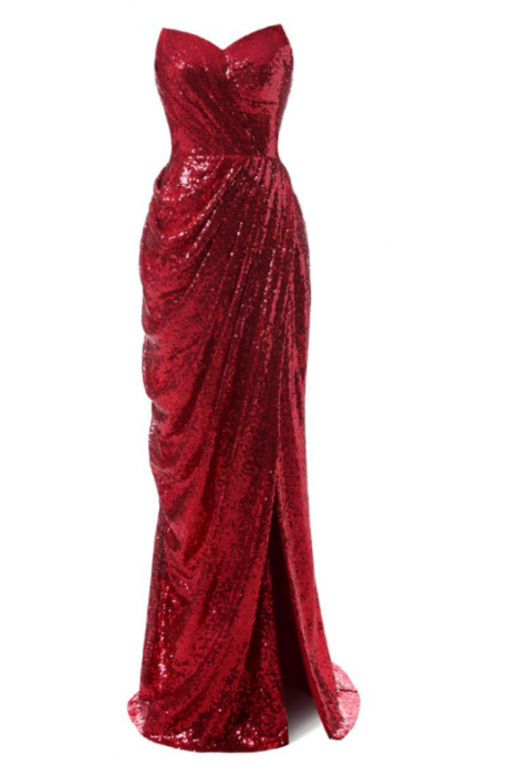 P3516 Shimmering Sequin Lace Strapless Neckline Sheath Evening Dresses