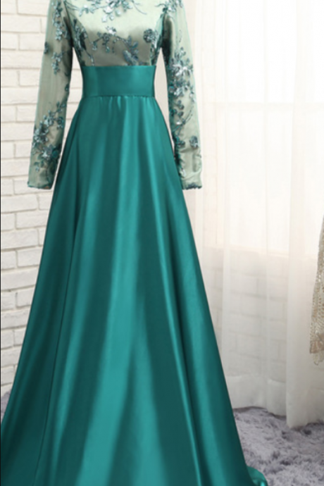 P3536 Charming Prom Dress, Long Sleeve Appliques Evening Dress, A Line Prom Dresses