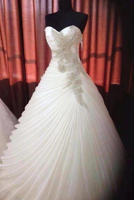 W3549 Draped Appliques Bead Ball Gown Wedding Dress