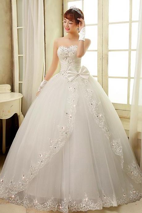 W3551 Bowknot Beaded Appliques Ball Gown Wedding Dress