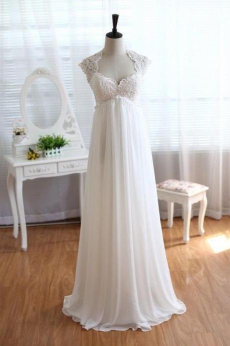 W3552 Empire Waist Backless Lace Beach Wedding Dress
