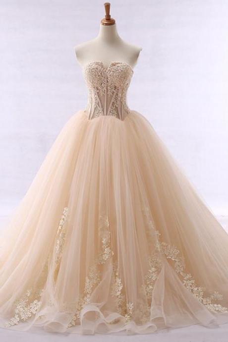 W3553 Strapless Appliques Bodice Ball Gown Wedding Dress