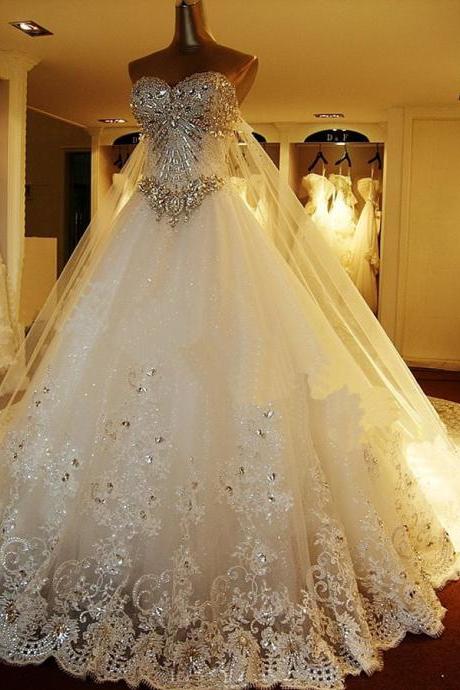 W3557 Appliques Beaded Luxurious Wedding Dress with Train