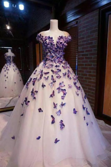 P3563 Details About Purple Butterfly Appliques Ball Quinceanera Dress Birthday Party Sweet,