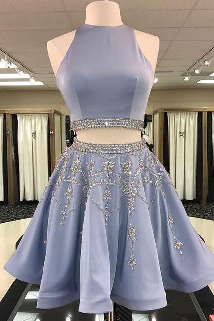 H3577 Cute Lavender Two-piece Homecoming Dress With Beading,short Sleeveless Prom Dress,party Dress