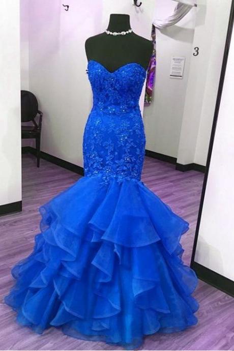 P3606 Royal Blue Fuchsia Mermaid Prom Dress With Tiered Skirt