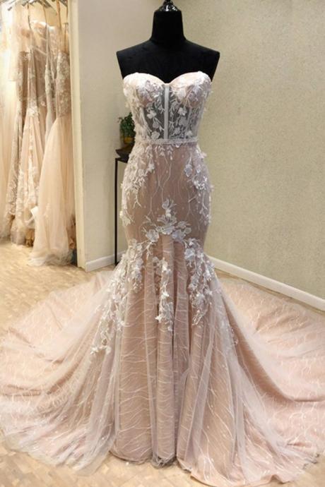 W3624 Charming Long Mermaid Sweetheart Lace Up Sheath Wedding Dresses