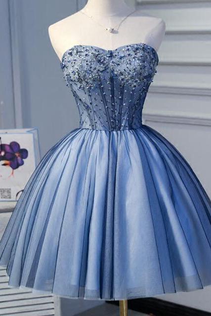 H3679 Mini Short Blue Homecoming Dress Prom Gowns Sexy Sweetheart Backless Beaded Sequins Top Short Party Dresses Ball Gown
