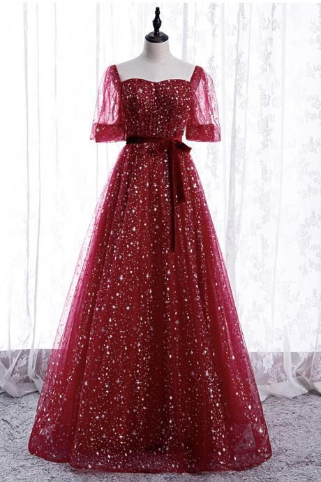 P3713 Burgundy Tulle Long A Line Prom Dress Evening Dress