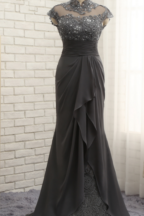 P3714 Grey Mother Of Bride Dresses,lace Prom Dresses,wedding Guest Dress
