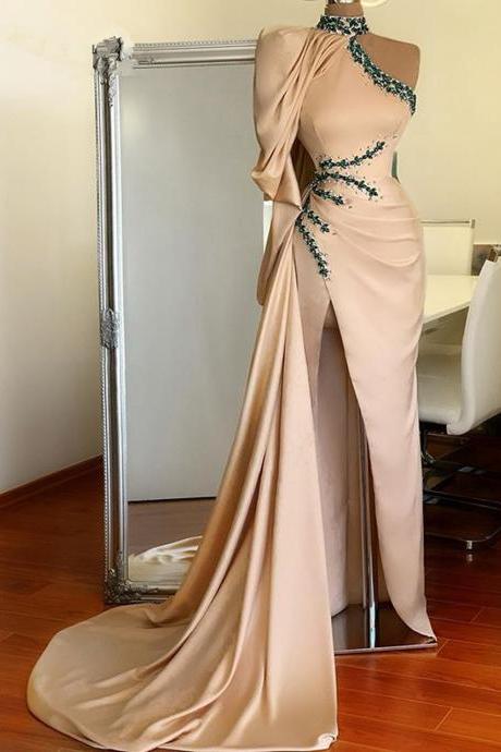 P3727 New Sexy Women Party Dress High Neck Hollow Out Split Side Detachable Train Formal Party Dresses