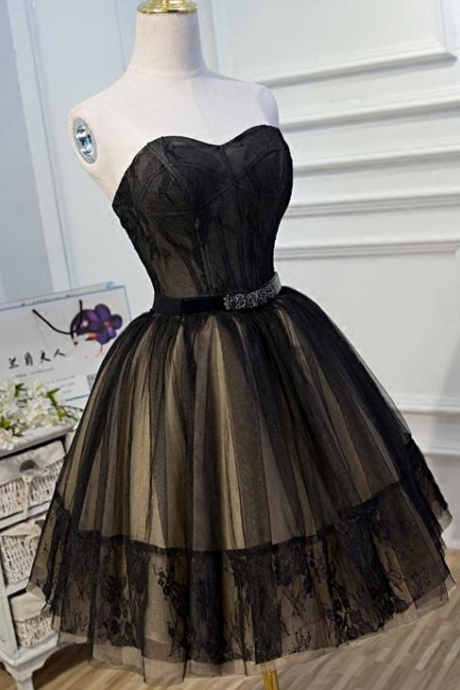 H3730 Black Lace Tulle Simple Homecoming Dresses Pretty Short Party Dresses
