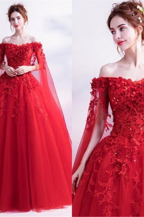 P3738 Red Prom Dress Vintage 3 D Flower Wedding Dress Strapless Party Dress With Beaded Prom Dress,royal Evening Dress For Women,a-line,dress