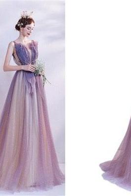 P3739 Prom dress Sparkle,formal dress purple,A line dress purple,Evening Gown Tulle High School Prom Party Dress Beaded dress for women