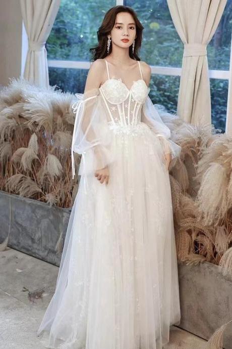 P3748 White evening dress, new style, spaghetti strap party dress, fairy party dress,custom made