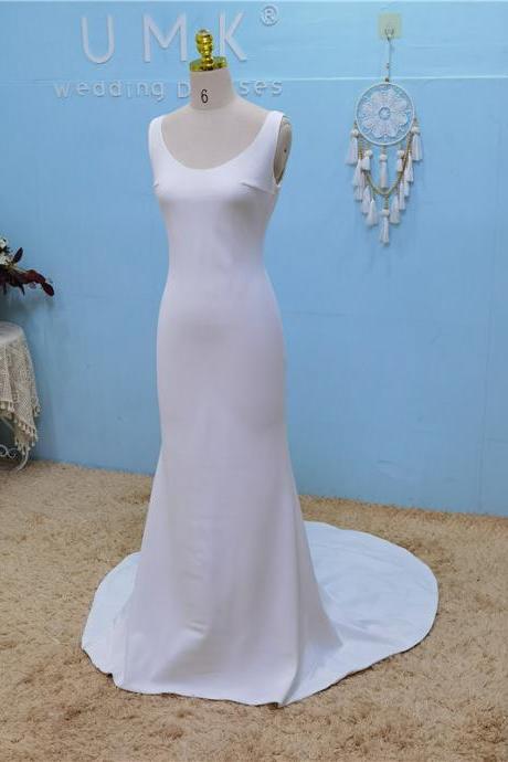 W3762 Simple Crepe Mermaid Wedding Dress Sexy Open Backless Bow Modern Bohemia Bridal Gowns