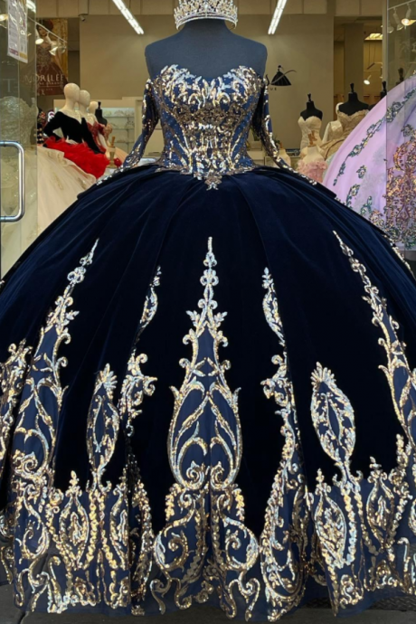 P3796 Vestidos De 15 Años Navy Blue Quinceanera Dresses With Detachable Sleeves Lace Applique Sweet 16 Dress Mexican Prom Gowns