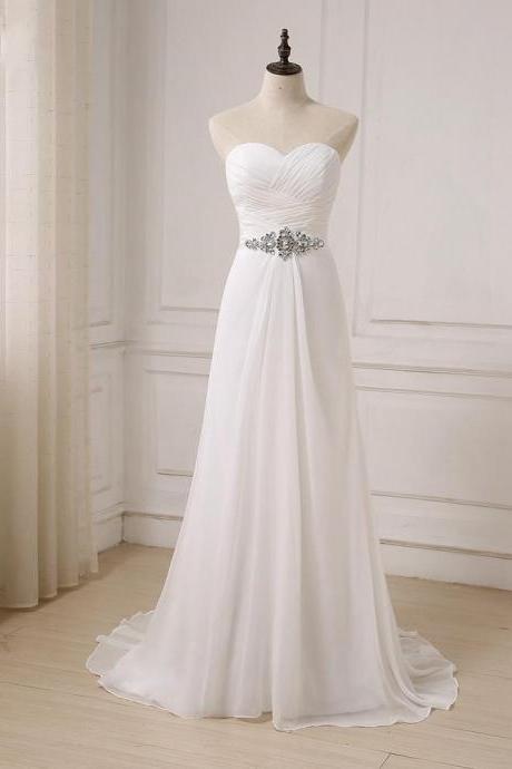 P3806 White/ Ivory Chiffon Beach Wedding Dresses Sweetheart Sleeveless Bridal Wedding Gowns Custom Made Size Formal Occasion