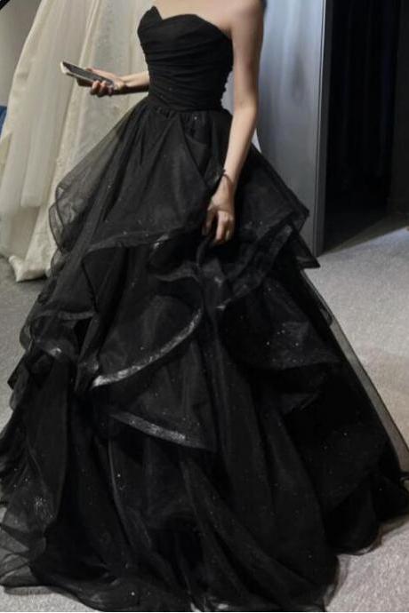P3809 Black Sweetheart Tulle Layers Ball Gown Formal Dresses, Black Evening Dress Prom Dress