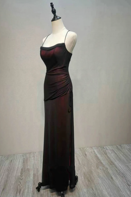 P3825 Black And Red Long Formal Dress, Black Straps Prom Dress Party Dress