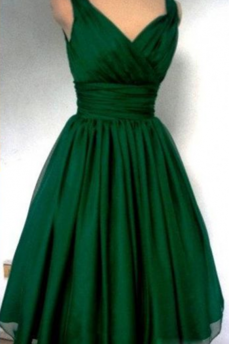 H3847 Emerald Green Cocktail Dress Vintage Tea Length Plus Size Chiffon Overlay Elegant Cocktail Party Dress