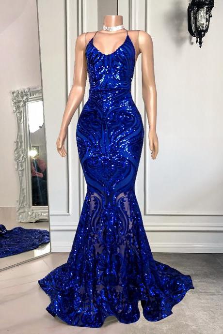 P3857 Royal Blue Prom Dress, Spaghetti Prom Dress, Lace Prom Dresses, Sparky Prom Dress, Prom Dresses, Mermaid Evening Dresses, 2022 Prom