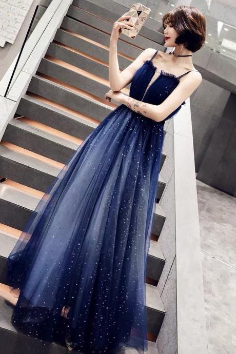 P3588 Noble Shiny Dress,elegant Dress, Socialite Stars Navy Blue Dress