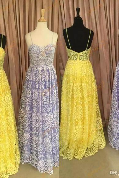 Fully Lace Prom Dresses 2017 with Spaghetti Neck and Floor Length Real Photos Lavender Dance Dress