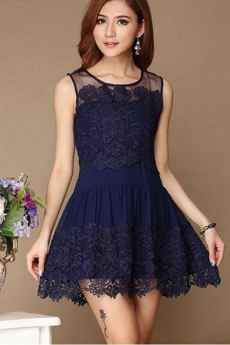 Simple Lace Short Prom Dress,jewel Mini Navy Blue Party Dress,homecoming Dress