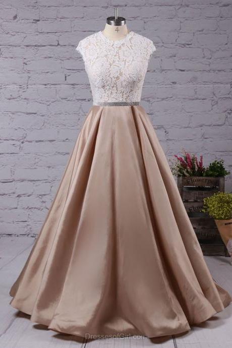 Ball Gown Scoop Neck Lace Taffeta Floor-length with Sashes / Ribbons Prom Dresses ,319
