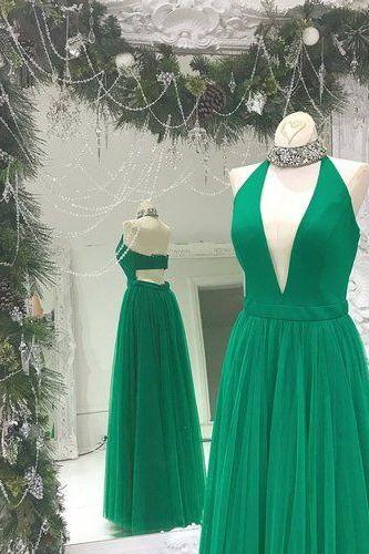 Simple Prom Dress,chiffon Prom Dress,halter Prom Dress,v-neck Evening Dress