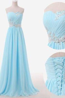 Light Blue Prom Dresses,sweetheart Long Evening Dresses,lace Up Back Dresses,