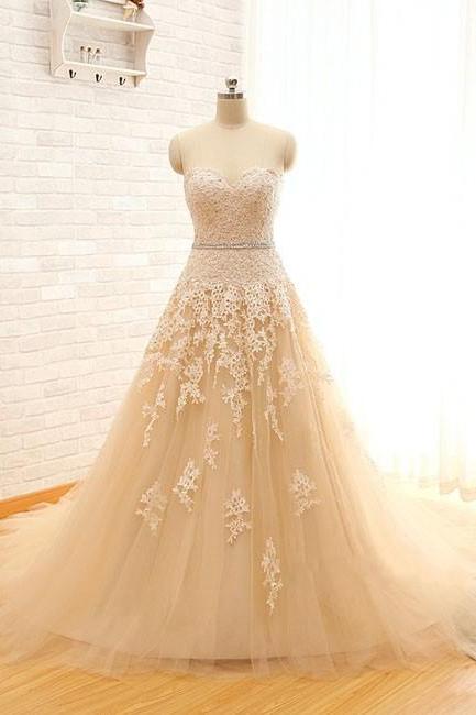 Elegant Sweetheart Ball Gowns,floor Length Prom Dress,lace Up Back Beading Evening Dress