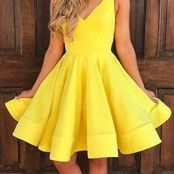 Cute Homecoming Dresses,V Neck Homecoming Dresses,Yellow Homecoming ...