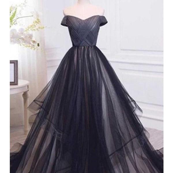Elegant Ball Gown Off Shoulder Lace Tulle Maxi Prom Dress