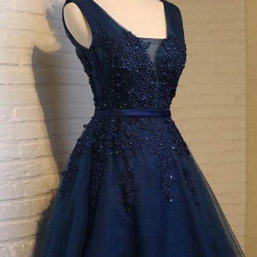 A-line/princess Homecoming Prom Dresses Short Navy Dresses With Lace Up ...