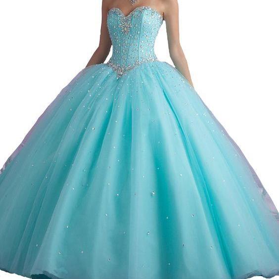 Sweetheart Crystals Strapless Beaded Tulle Sweet 16 Winter Formal Ball ...