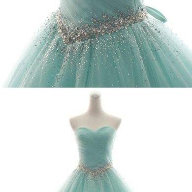 Sweetheart Neck Mint Tulle Sleeveless Floor-length Formal Prom Dress, Prom Gown,P3393