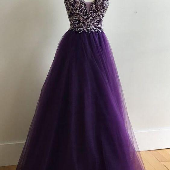 High Fashion A-line Spaghetti Straps Purple Long Prom Dress With ...