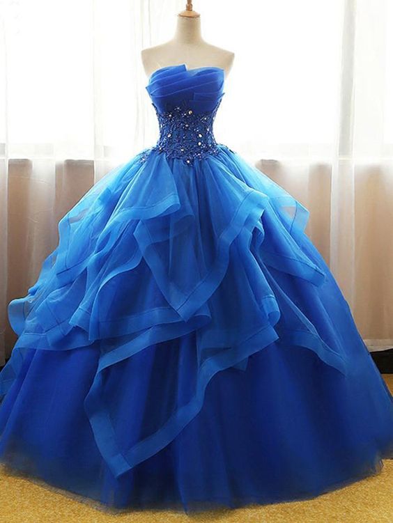 Ball Gown Wedding Dresses Strapless Floor-length Royal Blue Bridal Gown