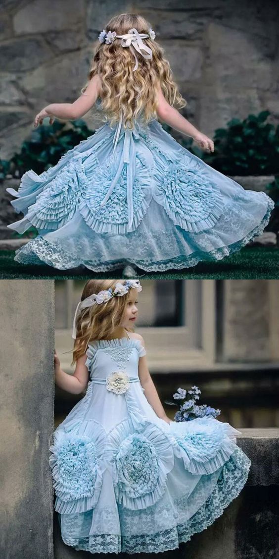 A-Line Spaghetti Straps Flower Girl Dresses With Flowers Lace ,FG1097 ...