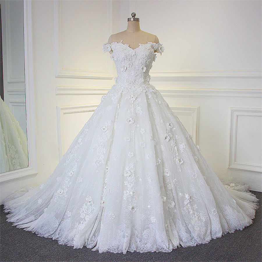 W3775 Off-the-shoulder Sweetheart Floral Ball Gown Wedding Dress With ...
