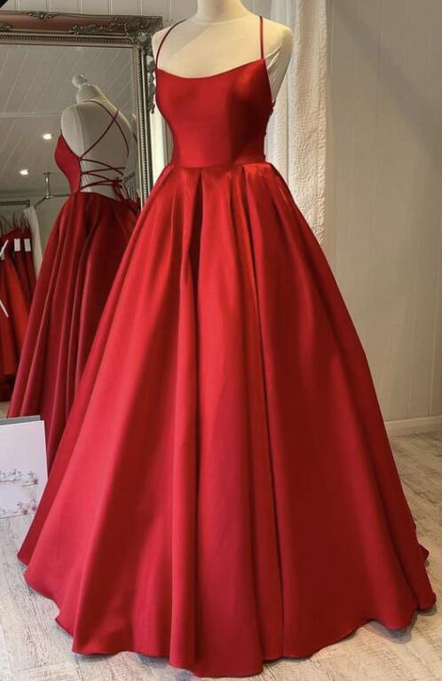 Red Satin A-line Prom Dress,Red Prom Gown Y5773 main image 1
